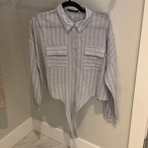 Decker button down top with tie in front